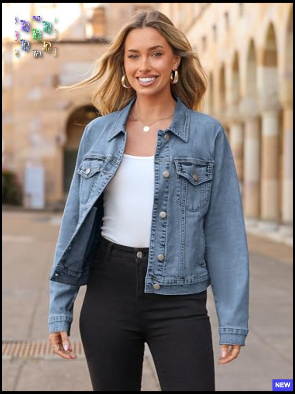 Classic Denim Jacket Long Sleeve Button Down Fitted Western Coat with Pockets - Picture 3 of 7
